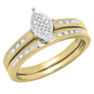0.12 Carat (ctw) 10K Yellow Gold Round Diamond Marquise Shape Bridal Promise Engagement Ring Set