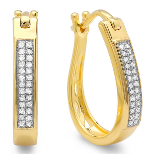0.10 Carat (ctw) 18K Yellow Gold Plated Sterling Silver Round Diamond Ladies Hoop Earrings 1/10 CT