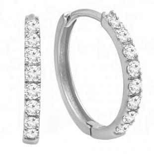 0.45 Carat (ctw) 14K White Gold Round Cut White Diamond Huggie Hoop Earrings 1/2 CT