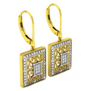 0.12 Carat (ctw) Yellow Gold Plated Sterling Silver Round White Diamond Ladies Dangling Fashion Earrings