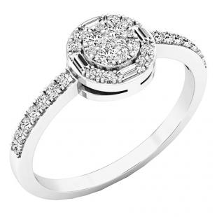 0.30 Carat (ctw) 14K White Gold Round Cut Diamond Bridal Split Shank Cluster Engagement Ring