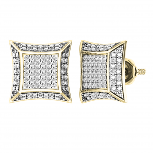 0.30 Carat (ctw) 10K Yellow gold Round Diamond Micro Pave Setting Kite Shape Stud Earrings 1/3 CT