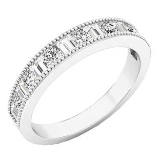 0.50 Carat (ctw) 18K White Gold Baguette & Round Diamond Ladies Wedding Stackable Band 1/2 CT