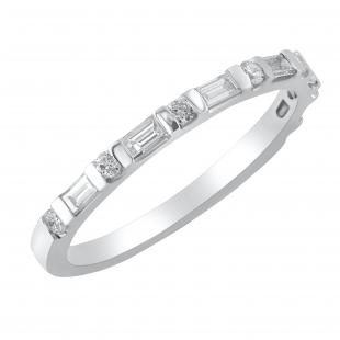 IGI Certified Alternate Round & Baguette White Diamond Delicate Timeless Bar Style Anniversary Wedding Stackable Band for Her (0.33 ctw Color I-J Clarity I1-I2) in 14K White Gold