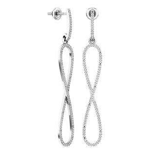 0.42 Carat (ctw) 14K White Gold Round Diamond Ladies Infinity Style Long Dangling Drop Earrings