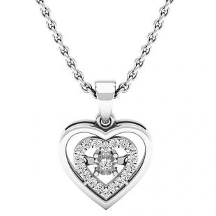 0.15 Carat (ctw) Sterling Silver White Diamond Ladies Double Heart Pendant (Silver Chain Included)
