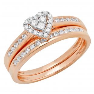 0.50 Carat (ctw) 10K Rose Gold Round Diamond Ladies Heart Shaped Bridal Engagement Ring Set 1/2 CT