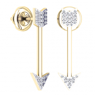 0.09 Carat (ctw) 14K Yellow Gold Round Cut White Diamond Ladies Arrow Shape Drop Earrings