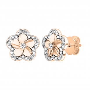 0.10 Carat (ctw) Round Diamond Ladies Cluster Plumeria Flower Stud Earrings 1/10 CT 14K Rose Gold