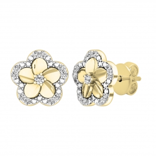 0.10 Carat (ctw) Round Diamond Ladies Cluster Plumeria Flower Stud Earrings 1/10 CT 18K Yellow Gold