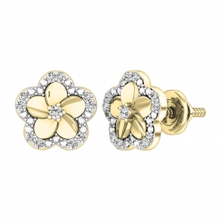 0.10 Carat (ctw) Round Diamond Ladies Cluster Plumeria Flower Stud Earrings 1/10 CT 18K Yellow Gold