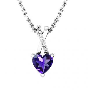 Sterling Silver 6 MM Heart Amethyst & Round Diamond Infinity Heart Pendant (Silver Chain Included)