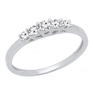 0.25 Carat (ctw) 14K White Gold 5 Stone Round Diamond Ladies Anniversary Wedding Ring Band 1/4 CT
