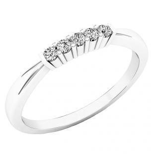 0.10 Carat (ctw) 10K White Gold 5 Stone Round Diamond Ladies Anniversary Wedding Ring Band 1/10 CT