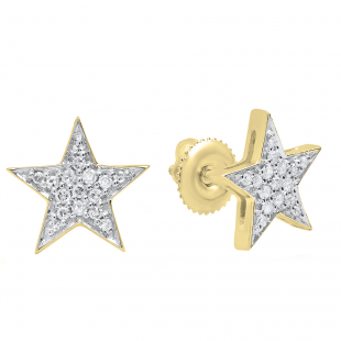 0.20 Carat (ctw) 14K Yellow Gold Round Cut White Diamond Ladies Star Shape Fashion Stud Earrings
