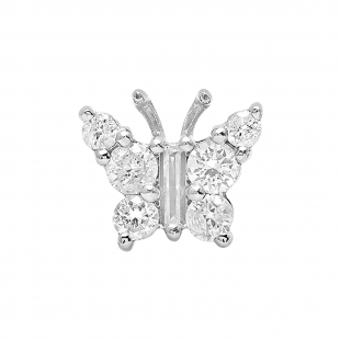0.24 Carat (ctw) 14K White Gold Round & Baguette Cut Diamond Ladies Butterfly Stud Earring - 1 PC