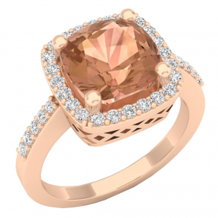 18K Rose Gold 8.50 MM Cushion Cut Morganite & Round Cut Diamond Bridal Halo Engagement Ring