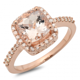 2.40 Carat (ctw) 14K Rose Gold Cushion Cut Morganite & Round Diamond Ladies Halo Engagement Ring