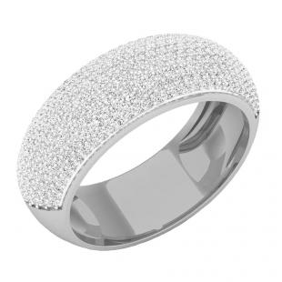 1.15 Carat (ctw) 14K White Gold Round White Diamond Men's Micro Pave Hip Hop Wedding Band