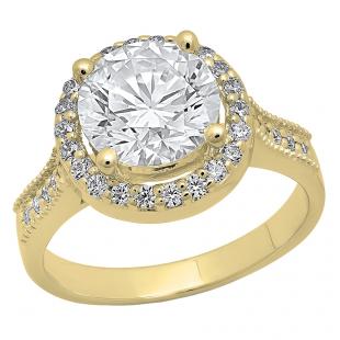 4.10 Carat (ctw) 10K Yellow Gold Round White Cubic Zirconia Ladies Bridal Engagement Ring