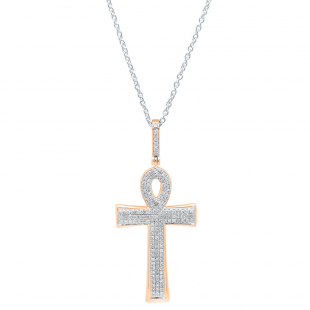 0.32 Carat (ctw) 14K Rose Gold Round Diamond Ladies Ankh Cross Pendant 1/3 (Silver Chain Included)