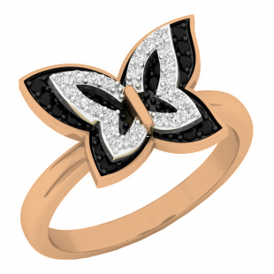 0.34 Carat (ctw) 18K Rose Gold Round Black & White Diamond Right Hand Butterfly Ring 1/3 CT
