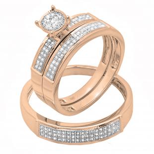 0.30 Carat (ctw) 14K Rose Gold Round Diamond Men & Women's Engagement Trio Bridal Set 1/3 CT