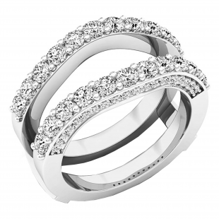0.90 Carat (ctw) 18K White Gold Round Diamond Ladies Anniversary Band Milgrain Guard Double Ring