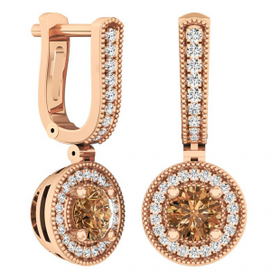 1.00 Carat (ctw) 10K Rose Gold Round Champagne & White Diamond Ladies Halo Dangling Earrings