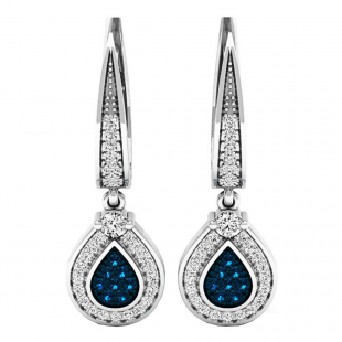 0.55 Carat (ctw) Sterling Silver Round Cut Blue & White Diamond Ladies Drop Earrings