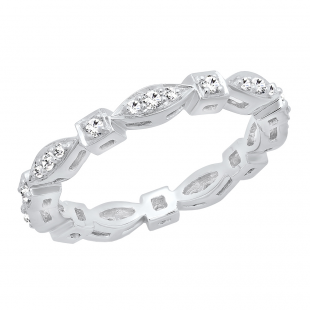 0.30 Carat (ctw) 18K White Gold Round White Diamond Ladies Vintage Wedding Stackable Band 1/3 CT