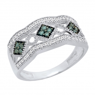 0.35 Carat (ctw) Sterling Silver Round Blue & White Diamond Ladies Vintage Wedding Band 1/3 CT