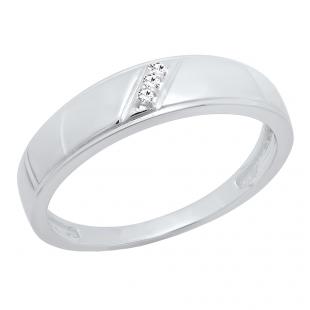 0.02 Carat (ctw) 18K White Gold Round Cut White Diamond Ladies 3 Stone Anniversary Wedding Band