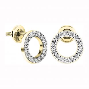 Round White Diamond Hollow Circle Shape Screwback Stud Earrings for Women (0.33 ctw, Color I-J, Clarity I2-I3) in 10K Yellow Gold
