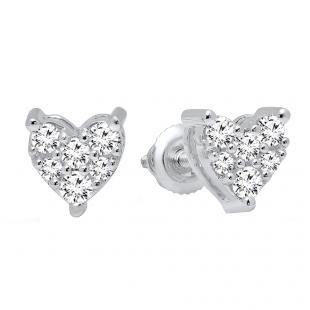 0.33 Carat (Ctw) 14K White Gold Round Cut White Diamond Ladies Heart Shape Stud Earrings 1/3 CT