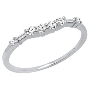 0.22 Carat (ctw) 10K White Gold Round & Baguette Cut Diamond Ladies Anniversary Wedding Band 1/4 CT