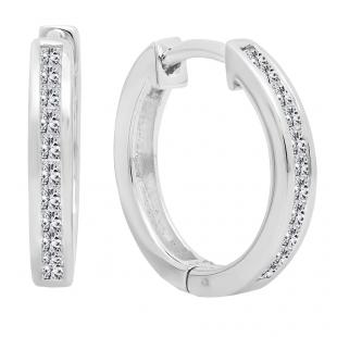 0.33 Carat (ctw) 14K White Gold Princess Cut White Diamond Huggie Hoop Earrings 1/3 CT