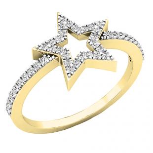 0.17 Carat (Ctw) 10K Yellow Gold Round Cut White Diamond Star Shaped Ladies Bridal Engagement Ring