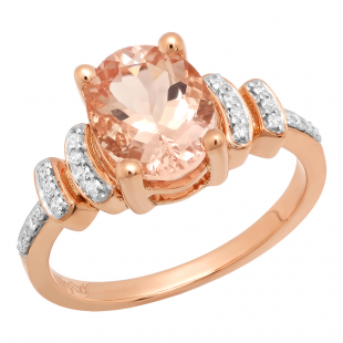 14K Rose Gold 9X7 MM Oval Cut Morganite & Round Cut White Diamond Ladies Bridal Engagement Ring