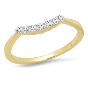 0.20 Carat (Ctw) 10K Yellow Gold Round White Diamond Ladies 7 Stone Anniversary Wedding Band 1/5 CT