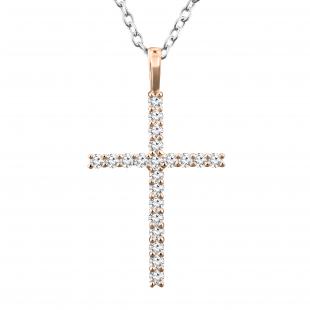 0.30 Carat (Ctw) 18K Rose Gold Round Diamond Ladies Cross Pendant 1/3 CT (Silver Chain Included)