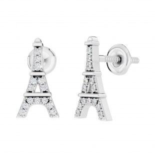 0.15 Carat (ctw) Sterling Silver Round Cut Diamond Eiffel Tower Earrings