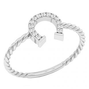 0.07 Carat (ctw) 10K White Gold Round White Diamond Ladies Right Hand Horse Shoe Ring