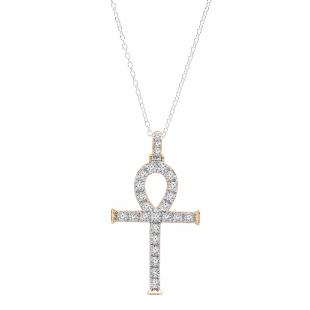 0.25 Carat (Ctw) 10K Yellow Gold Round Diamond Ankh Cross Pendant 1/4 CT (Silver Chain Included)