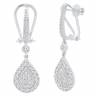1.65 Carat (ctw) 14K White Gold Round White Diamond Ladies Dangling Drop Earrings