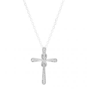 0.07 Carat (Ctw) Sterling Silver Round White Diamond Ladies Cross Pendant (Silver Chain Included)