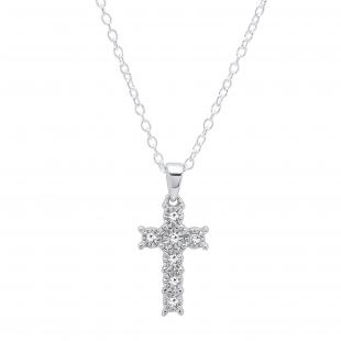 0.10 Carat (Ctw) Sterling Silver Round White Diamond Cross Pendant 1/10 CT