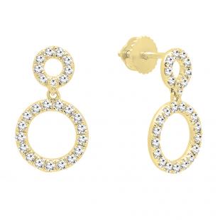 0.70 Carat (ctw) 18K Yellow Gold Round Diamond Ladies Double Circle Dangling Drop Earrings 3/4 CT