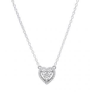 0.35 Carat (Ctw) 14K White Gold White Diamond Ladies Heart Pendant 1/3 CT (Silver Chain Included)