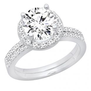 1.00 Carat (ctw) 14K White Gold Round Cut White Diamond Ladies Bridal Halo Engagement Ring Set 1 CT